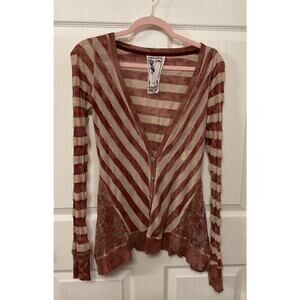 Anthropologie Scrapbook Striped Asymmetrical Hem Button Down Cardigan, M